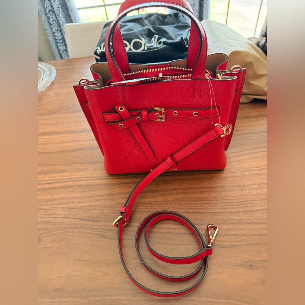 Michael Kors Bright Red Leather Satchel with Gold Hardware - Picture 11 of 16